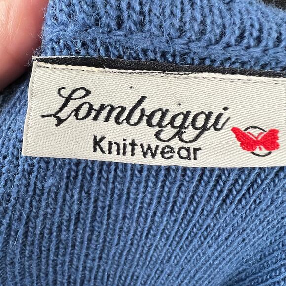 Lombaggi Knitwear Blue Angora Blend Oversized Cowl Neck Colorblock Poncho PERU - Picture 6 of 7